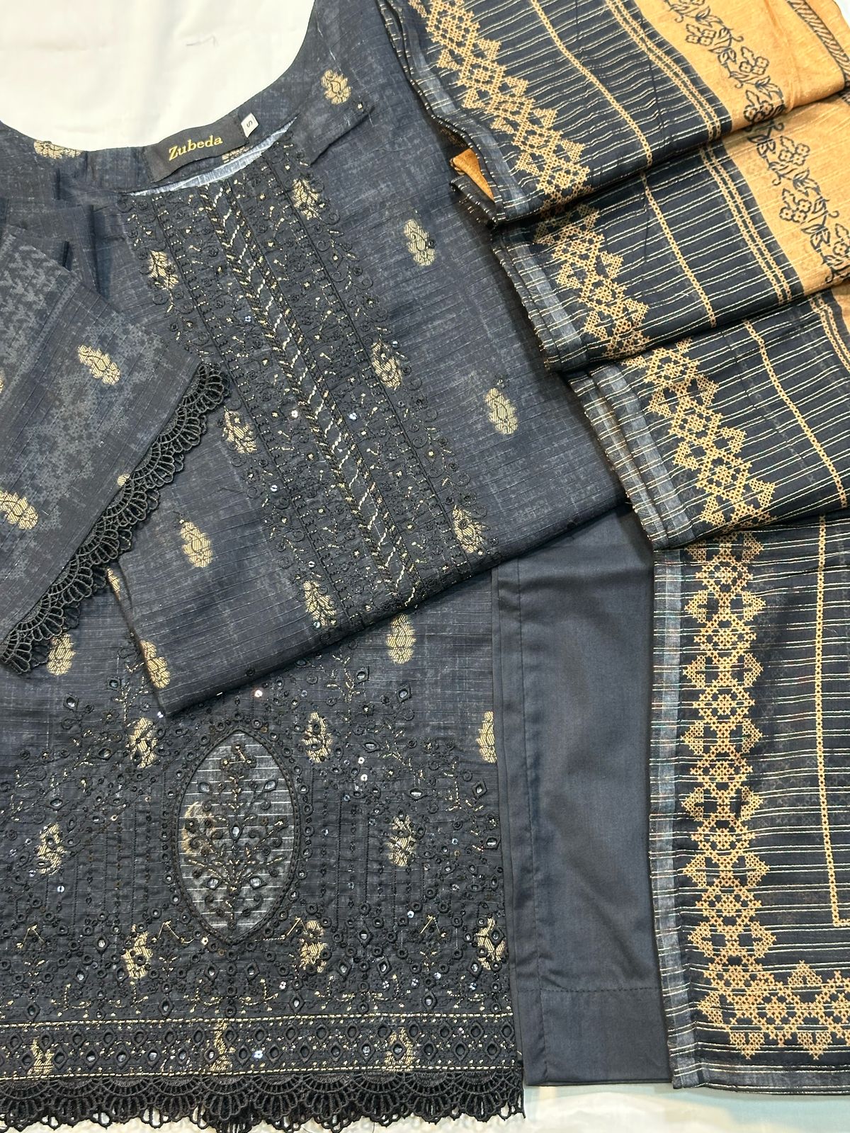 Premium Jacquard Digital Printed Embroidered Lawn Shirt 3 Piece Stitched