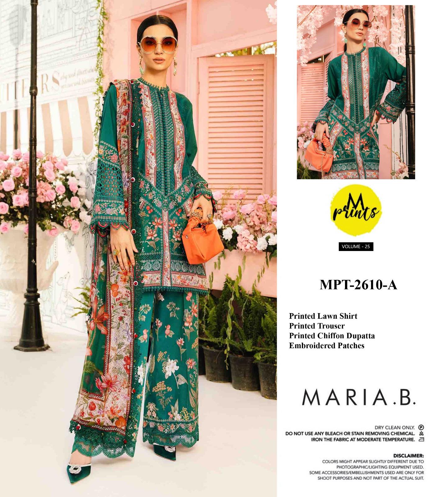 MARIA B Lawn Dress with Embroidered Patches and Chiffon Dupatta