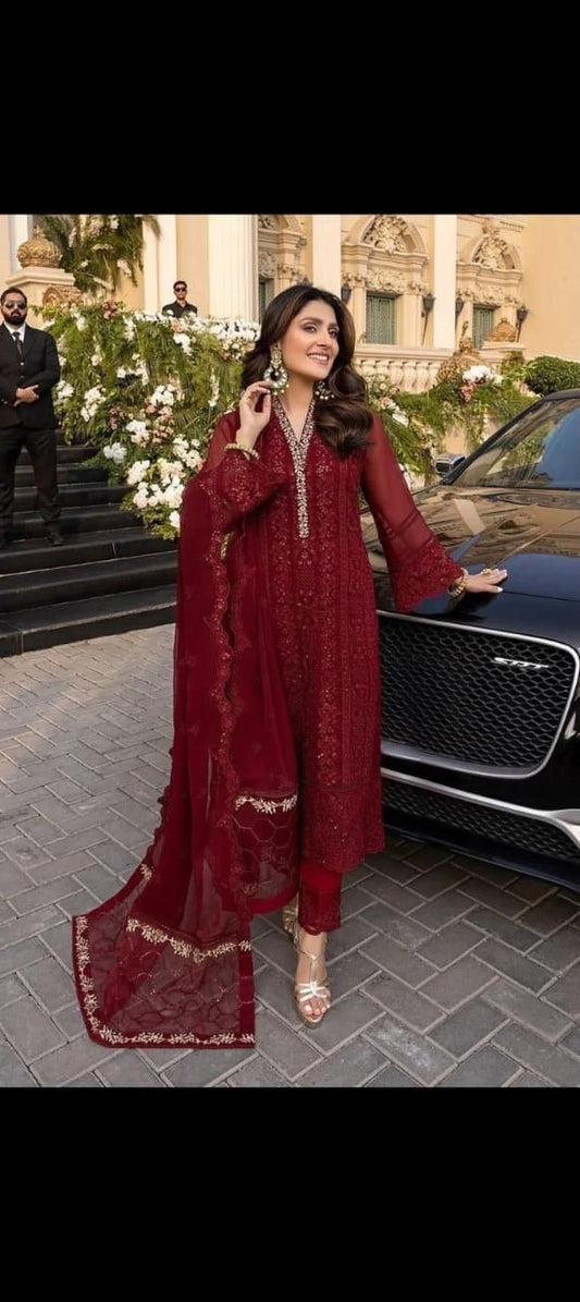 Embroidered Chifoon Suit With Malai Trouser 3 Piece by Azure