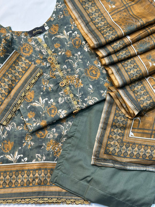 PREMIUM PRINTED LAWN WITH FARSHI SHALWAR 3 PIECE STITCHED