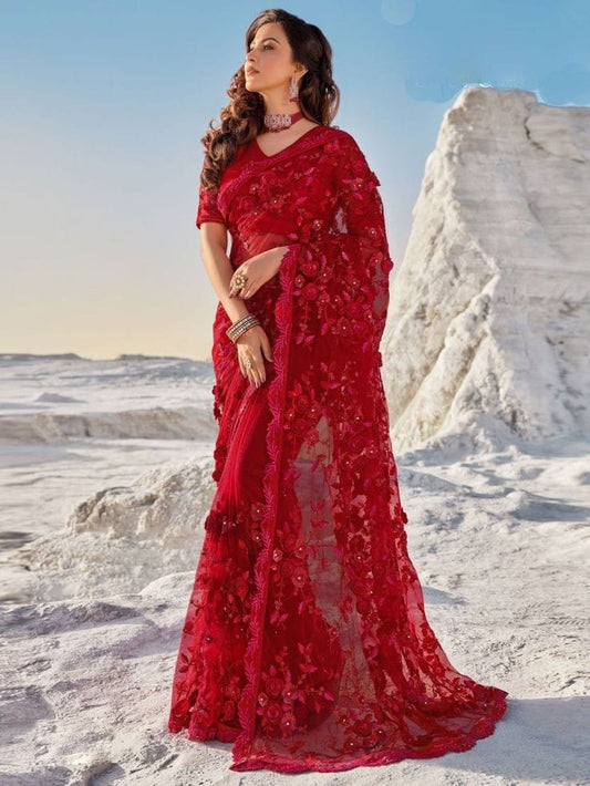 INDIAN STYLISH SAREE HEAVY THREAD EMBROIDERY