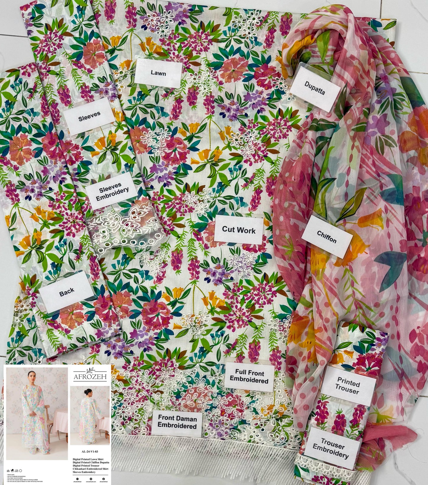 AFROZEH | Embroidered Chikankari Lawn 3 Pc