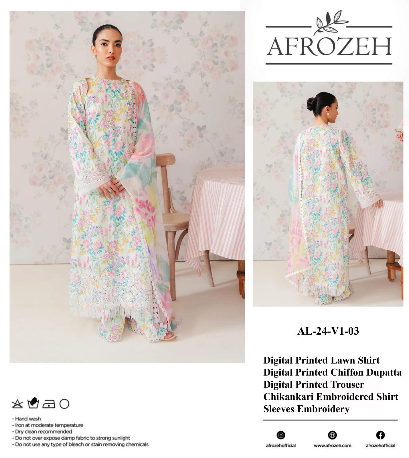 AFROZEH | Embroidered Chikankari Lawn 3 Pc